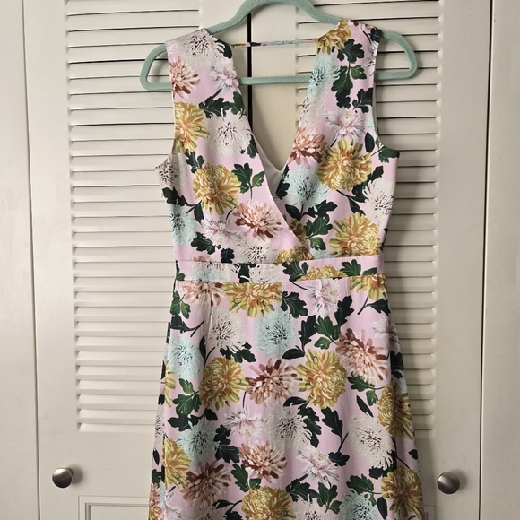 Sam Edelman Dress Midi Pink Floral Print Double V Neck Size 4 #201 - Picture 7 of 11